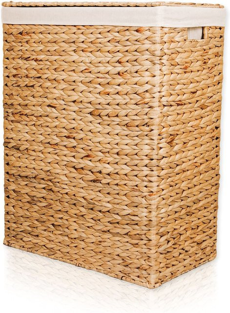 Lycce Nischenwäschekorb aus Wasserhyazinthe geflochten mit Deckel und herausnehmbarem Beutel in Beige - Bild 1