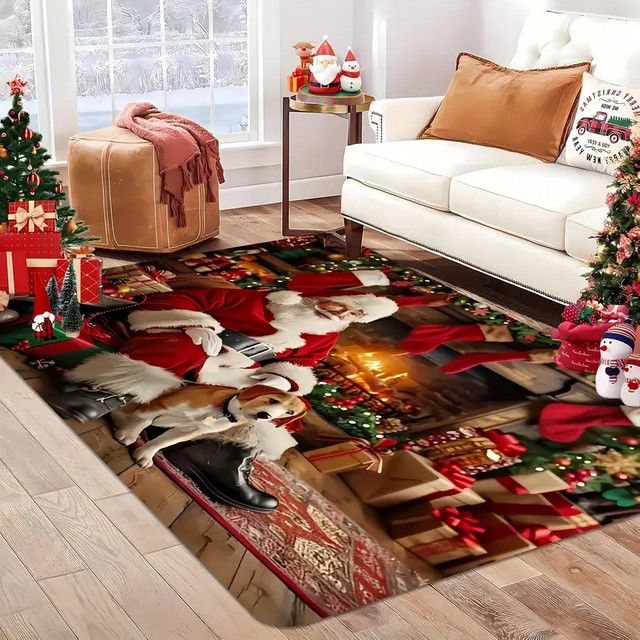VIKAMA Weihnachtsteppich mit One Santa-Motiv für Wohnzimmer, Schlafzimmer, Garten und Terrasse - Bild 1