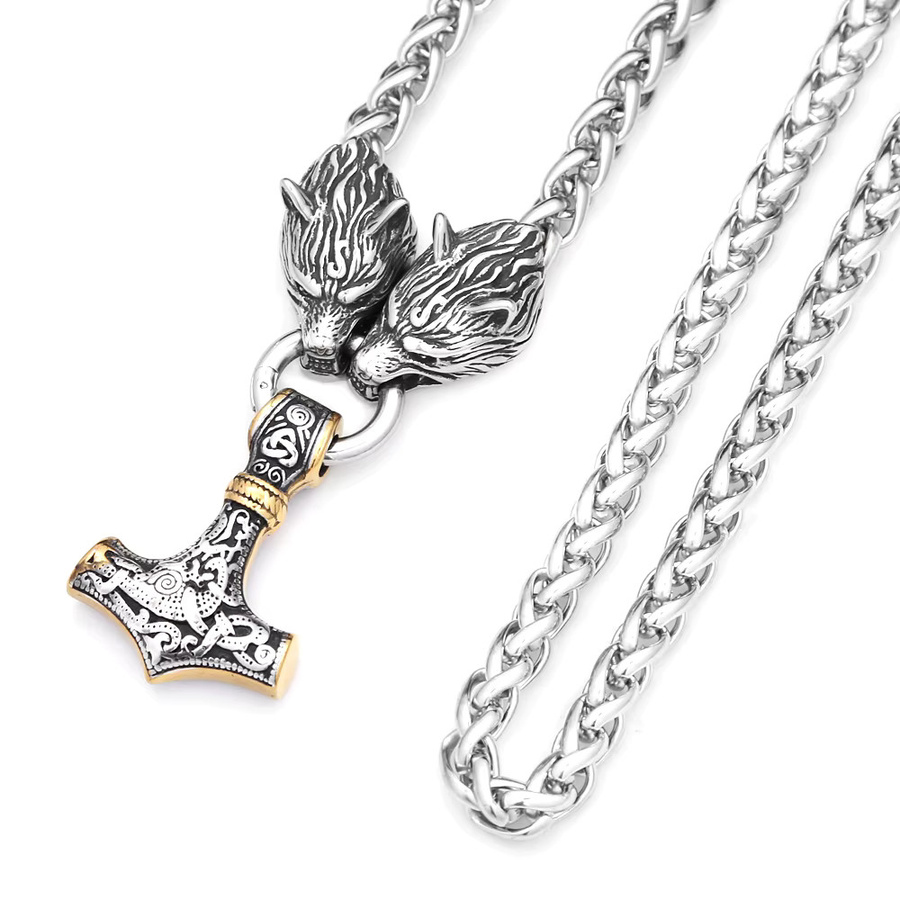 Halskette mit Thors Hammer Anhänger, Edelstahl, Silber, Herren - Bild 3