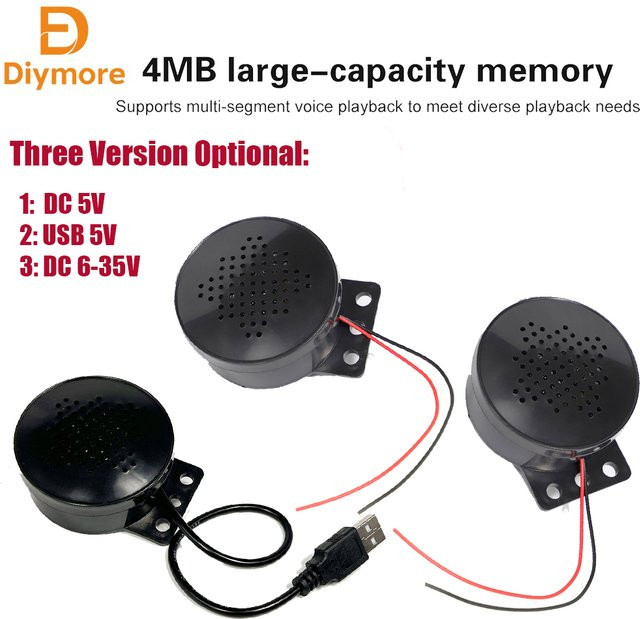 diymore Sprachgesteuerter MP3-Player Industrieller Sprachansager-Adapter mit Ton-Buzzer und Alarmhorn, Schwarz, 5V-35V - Bild 1