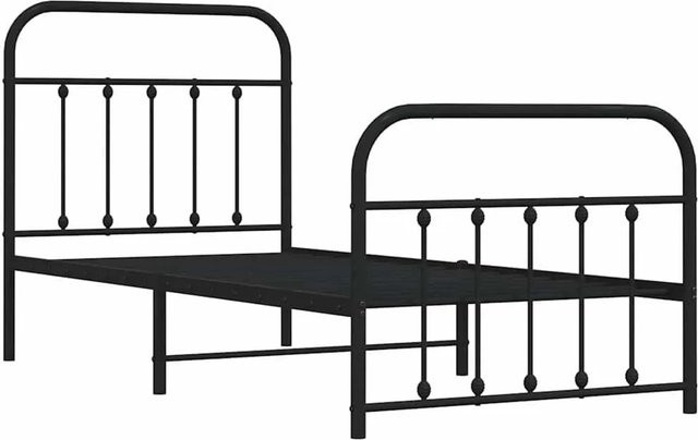 vidaXL Bettgestell aus Metall mit Kopf- und Fußteil in Schwarz, klassisch pulverbeschichtet, B/T/H: 90 x 190 cm - Bild 1