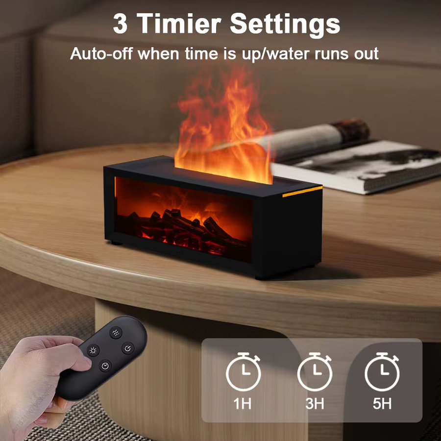 raugee Aroma Diffusor mit Flammen-Effekt und LED-Licht in Schwarz inklusive Fernbedienung - Bild 3
