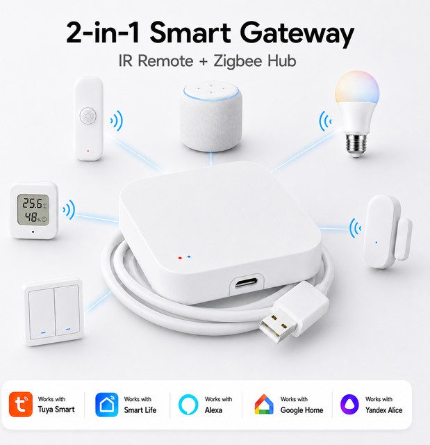 Tuya Zigbee 3.0 Gateway IR-Fernbedienungs-Hub WiFi-Mesh-Bridge in Weiß für Alexa, Google und Smart Life - Bild 1
