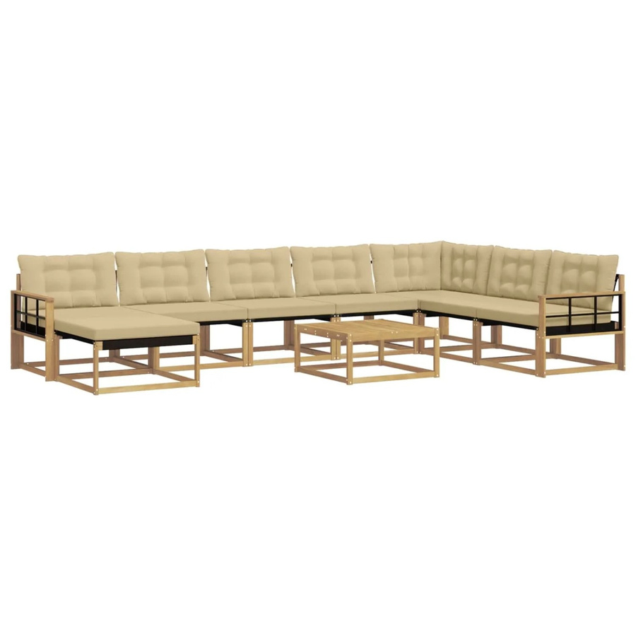 vidaXL Outdoor-Sofagarnitur 9-teilig aus Akazie Massivholz in Weiß und Beige mit Textilene-Polstern und L-Form - Bild 2