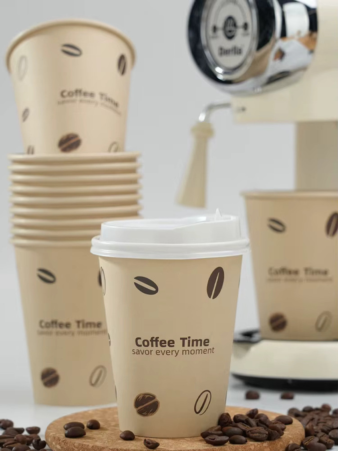 Einweg-Kaffeebecher aus Papier mit Deckel von Easy Time, 12oz, aus Bambuszellstoff, beige, für heiße und kalte Getränke - Bild 6