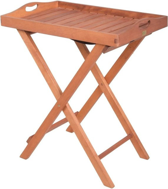 DELUKE Gartentisch ULM aus Eukalyptusholz in Natur Braun, wetterfester Outdoor Tabletttisch für Terrasse und Wohnraum, B/T/H: 68 x 44 x 74 cm - Bild 1