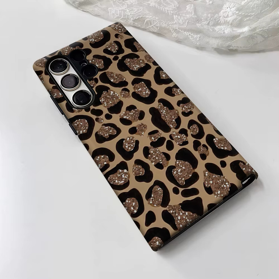 Glitzernde Leoparden-Handyhülle für Samsung Galaxy S25 Ultra, S24 und S23 Ultra Plus in Braun mit glänzender Doppelschicht-Rückabdeckung - Bild 2