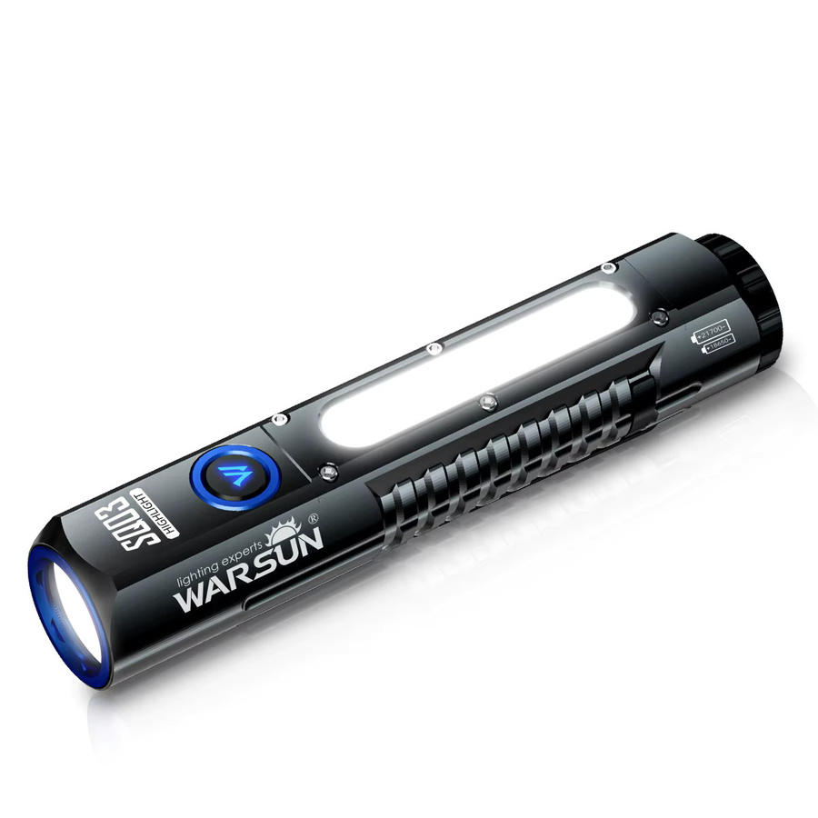 Warsun Taktische LED Taschenlampe mit 2000 Lumen, Wiederaufladbar via Typ C, Magenta und Schwarz - Bild 1