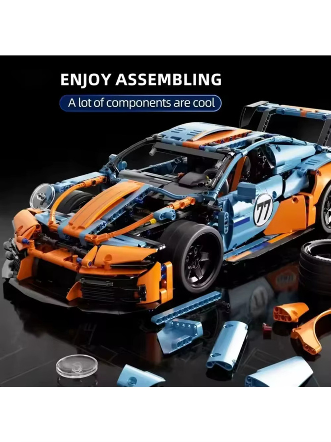 BXA Super Racing Auto Modell Baustein Set mit 975 Teilen im Maßstab 1:14 in Orange und Mehrfarbig - Bild 4
