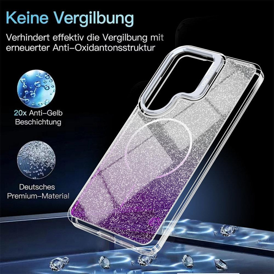 Glitzer-Handyhülle mit Magnetischem Halter und Ständer für Samsung Galaxy S26 Ultra S2 Plus S24 FE A6 A37 A17 in Transparent - Bild 5