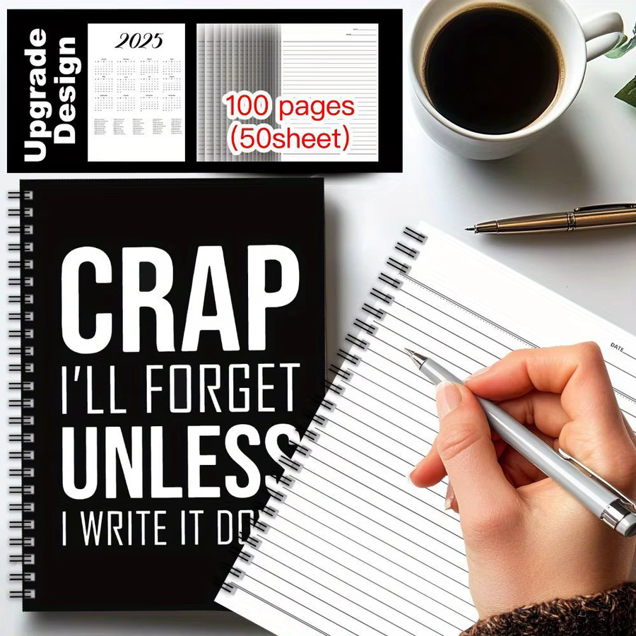 Lustiges Spiral-Notizbuch mit Softcover und Zitat I'll Forget, es sei denn, ich schreibe es, 100 liniierte Seiten, Schwarz-Weiß - Bild 3