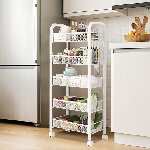 HobbyLane 5-stufiges bewegliches Metall-Trolley-Lagerregal für die Küche in Schwarz oder Weiß - Bild 1