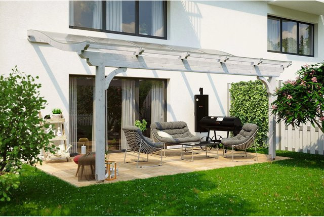 Skan Holz Terrassenüberdachung Verona aus Leimholz mit Polycarbonat-Dach in Weiß, B/T/H: 541 x 339 cm - Bild 1