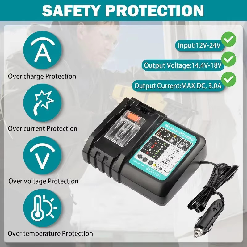 Makita DC18RC Li-Ion Akku 3A Autoladegerät für 18V und 14,4V Elektrowerkzeug-Akkus - Bild 6