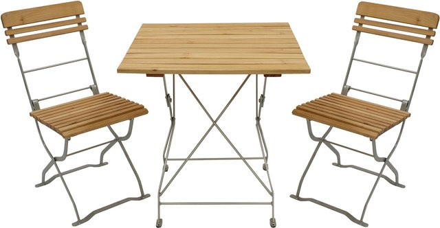 DEGAMO Biergarten Garnitur MÜNCHEN 3-teilig aus Robinie und verzinktem Flachstahl in Braun, Tisch B: 70 cm, T: 70 cm sowie 2 Stühle - Bild 1