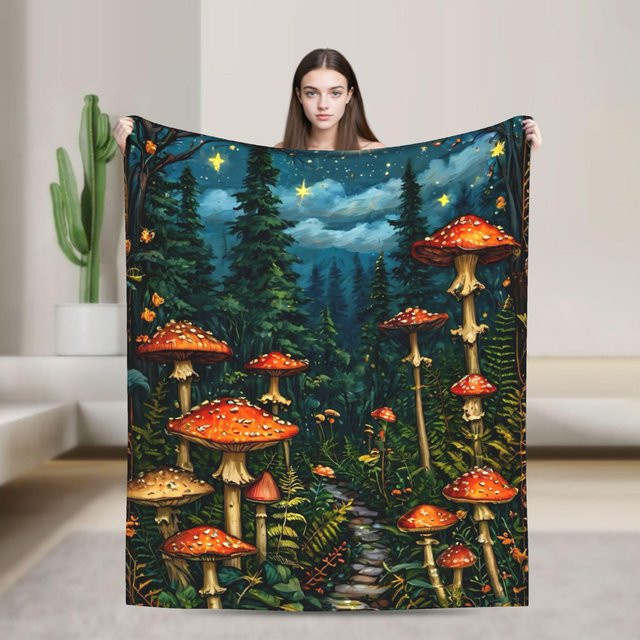 Kiki Blanket Dekorative Flanell Überwurfdecke mit Waldpilz-Design, B/B: 125 x 150 cm, Mehrfarbig - Bild 1