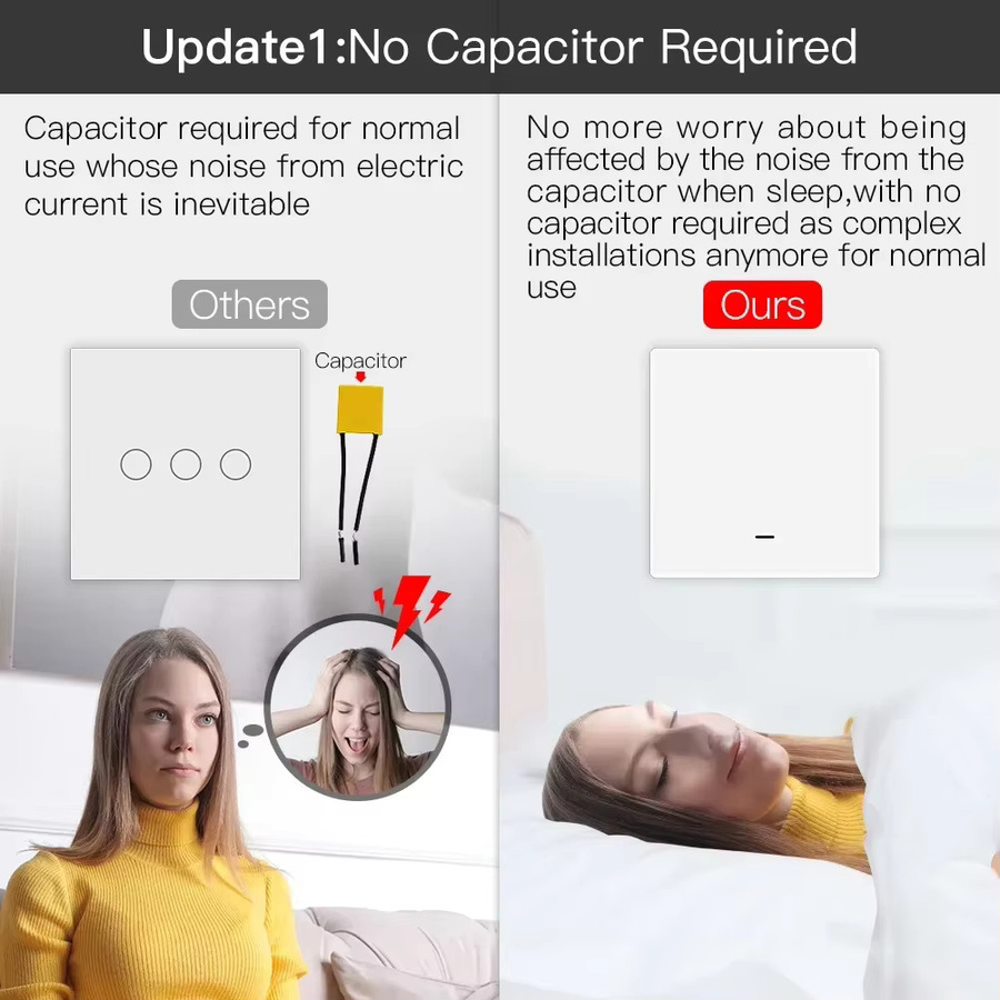 MOES Tuya ZigBee Smart Lichtschalter in Weiß, 2/3-Wege Wandlichtschalter ohne Neutralleiter und ohne Kondensator, kompatibel mit Alexa und Google Home - Bild 2