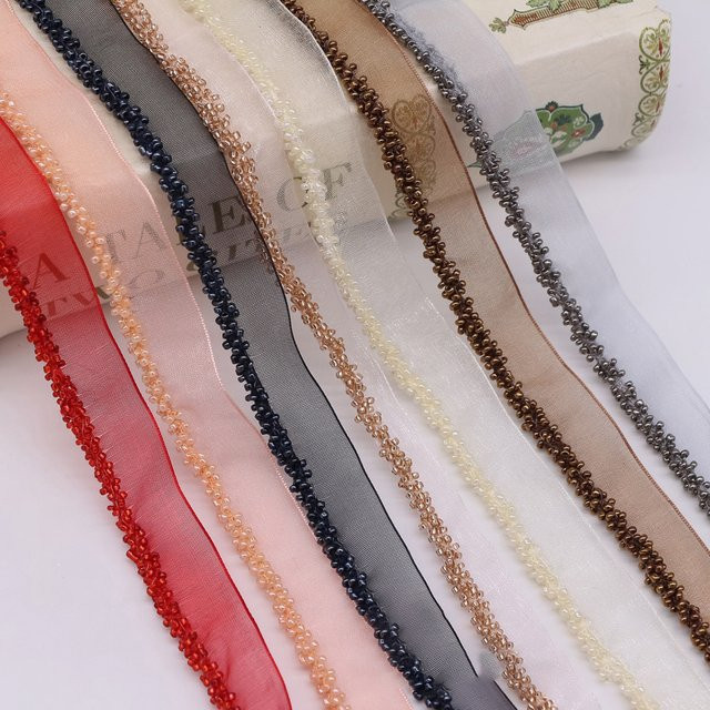 Einseitiges Spitzenbesatzband mit Perlenbesatz für DIY-Kleidung und Nähzubehör, Breite: 1,5 cm - Bild 1