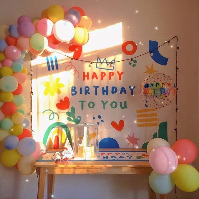 VIKAMA Geburtstag Party Hintergrund Wandbehang aus Stoff mit bunten Buchstaben für drinnen und draußen, Multicolor - Bild 1