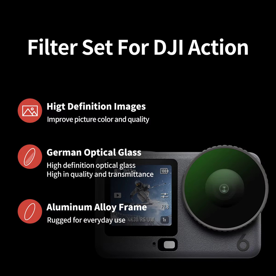 Mecoright Filterset für DJI Action 6 mit UV, CPL und ND8/16/32/64 Filtern für Kamera und Drohnen - Bild 3