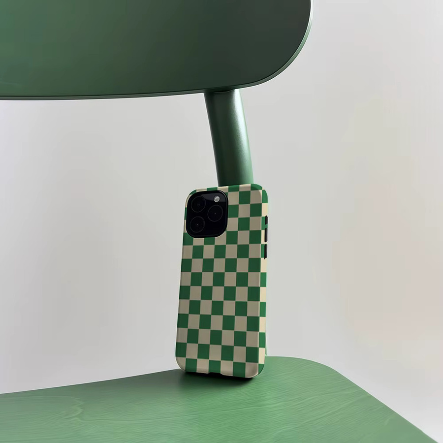 CaseLumi Matte Bumper MagSafe Hülle für iPhone 17 16 15 14 Plus Pro Max Stoßfeste Harte PC Abdeckung Klassisches Grün Schachbrett-Design - Bild 4