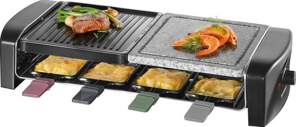Severin Raclette-Grill RG 9645 in Schwarz mit Naturgrillstein und 8 Pfännchen, 1400 W
