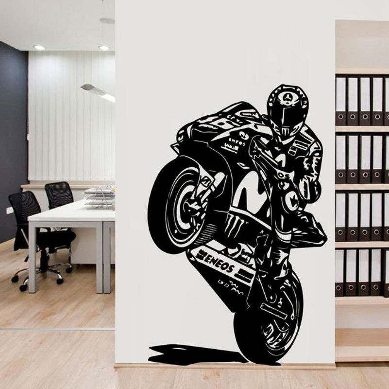 Wasserdichter Motorrad Wandaufkleber aus Vinyl in Schwarz zur Wanddekoration für Wohnzimmer und Schlafzimmer - Bild 1