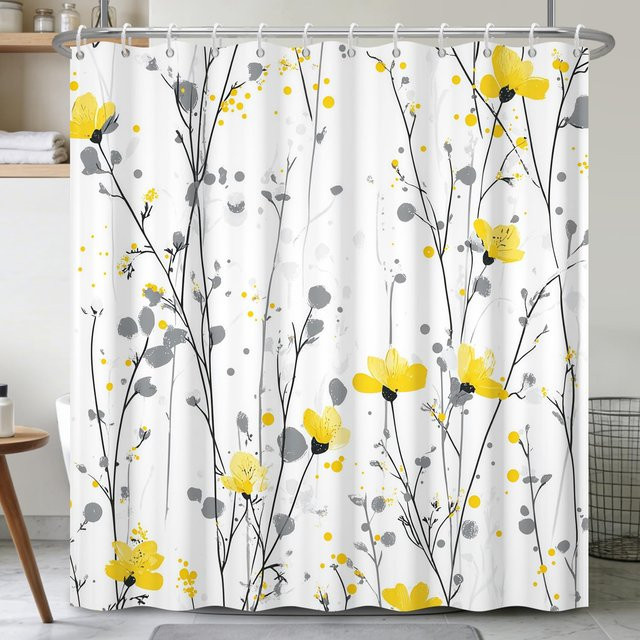 BEE bobo a Duschvorhang Naturlandschaft mit See und Wald Druck, Wasserdichtes Polyester mit Haken, Farbe: Weiß, B: 150 cm, H: 180 cm - Bild 1