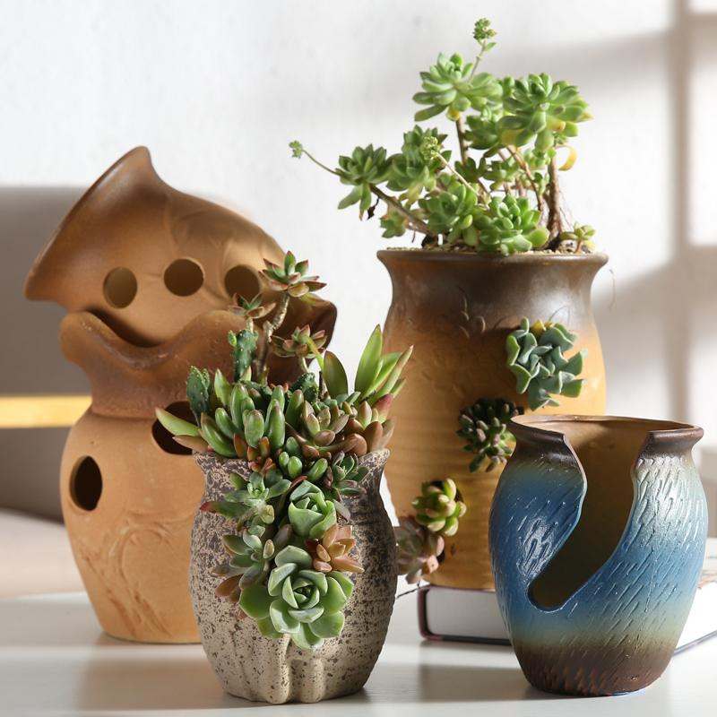 Kreative Keramik-Vase in Multicolour als Sukkulenten-Blumentopf und chinesisches Garten-Ornament - Bild 2