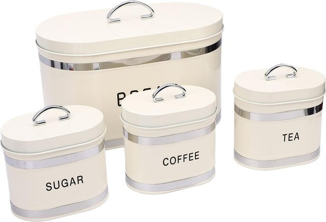 Aimo Brotkasten und Vorratsdosen-Set aus Metall in Weiß, luftdichte Aufbewahrungsboxen für Brot, Zucker, Tee und Kaffee - Bild 1