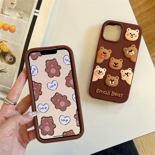 Niedliche 3D-Bär Handyhülle aus weichem Silikon für iPhone 12 bis iPhone 17 Pro Max, stoßfest, Farbe: Braun - Bild 1