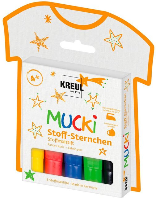 Kreul Mucki Stoff-Sternchen Stoffmalstift Set, Multicolor, 5er-Set - Bild 1
