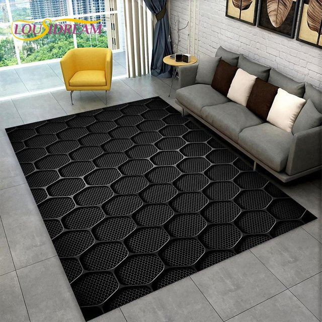 Karpetti 3D-Teppich mit modernem geometrischem Design, rutschfest und waschbar, Farbe: Schwarz, B/T: 200 x 160 cm - Bild 1