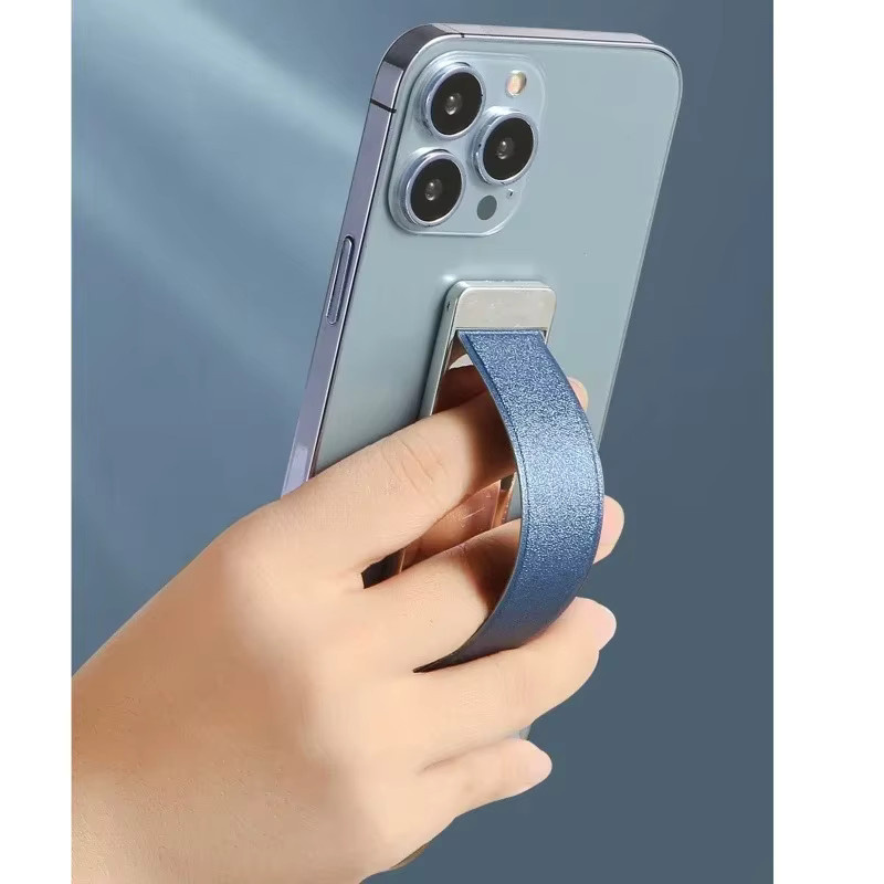 WSSHE Ultra-Dünner Fingerring-Handyhalter mit Lederarmband und ausziehbarem Handyständer in Grün oder Blau für Unisex - Bild 1