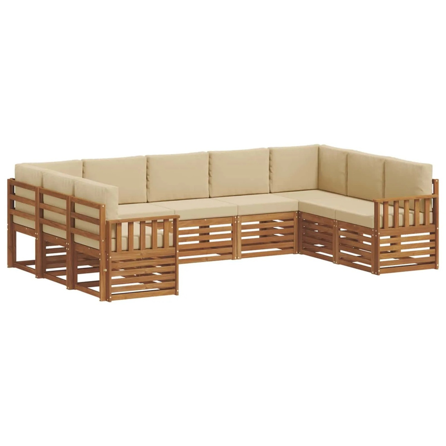 vidaXL Sofagarnitur 9-teilig aus Massivholz Akazie in Natur und Beige mit Sitz- und Rückenkissen im U-Shape Design - Bild 2