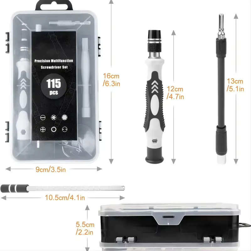 115 in 1 Präzisions-Schraubendreher-Set mit Bit-Set für Laptop, Telefon, Uhr und Tablet in Orange und Schwarz - Bild 3