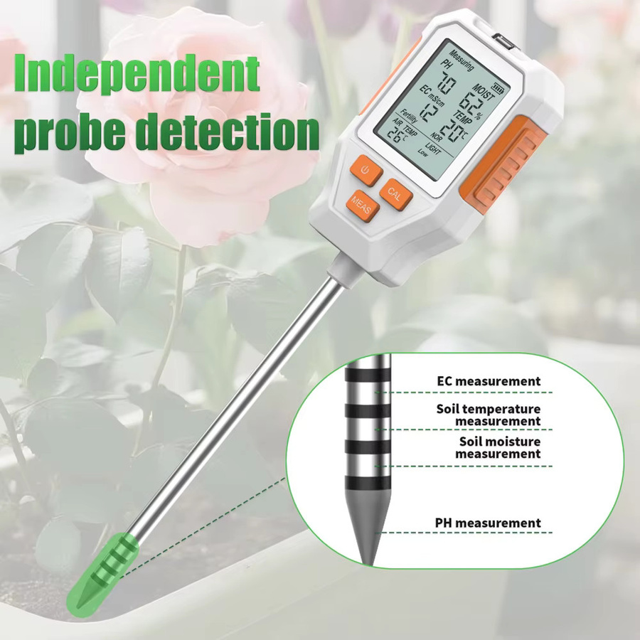 Digitales JUANJUAN Bodenmessgerät 7 in 1 mit LCD-Display für pH-Wert, EC-Wert, Temperatur, Feuchtigkeit, Lufttemperatur, Fruchtbarkeit und Sonnenlicht in Weiß - Bild 2