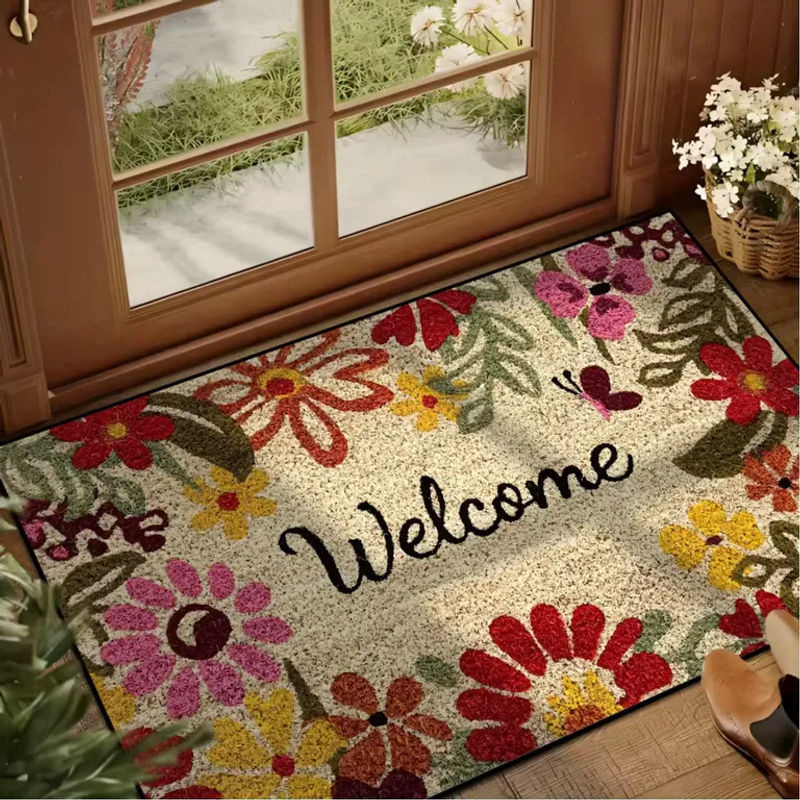 VIKAMA Vintage Floral Willkommens-Fußmatte in Multicolour, fleckenresistente rechteckige Eingangsmatte mit Naturmotiv, B/B: 60 x 40 cm - Bild 4