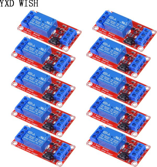 10er Set 1-Kanal Relais Modul für Raspberry Pi mit Optokoppler, High und Low Level Trigger, Rot - Bild 1