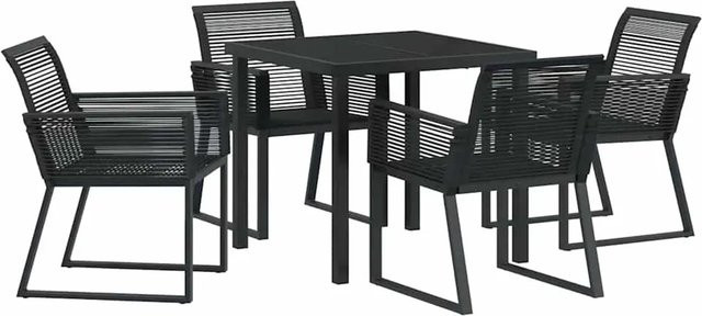 vidaXL Garten Essgruppe 5-teilig aus Poly Rattan und Glas in Schwarz mit rechteckigem Tisch für Terrasse und Garten - Bild 1