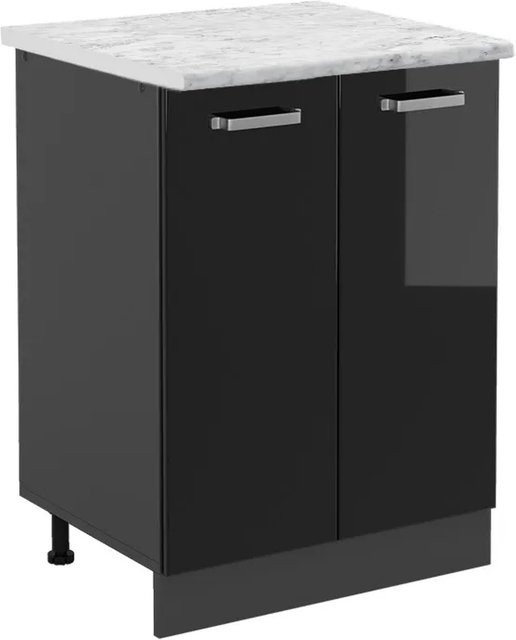 Vicco Küchenunterschrank R-Line in Schwarz Hochglanz mit Marmor-Optik, B/T/H: 60 x 46 x 81,6 cm - Bild 1