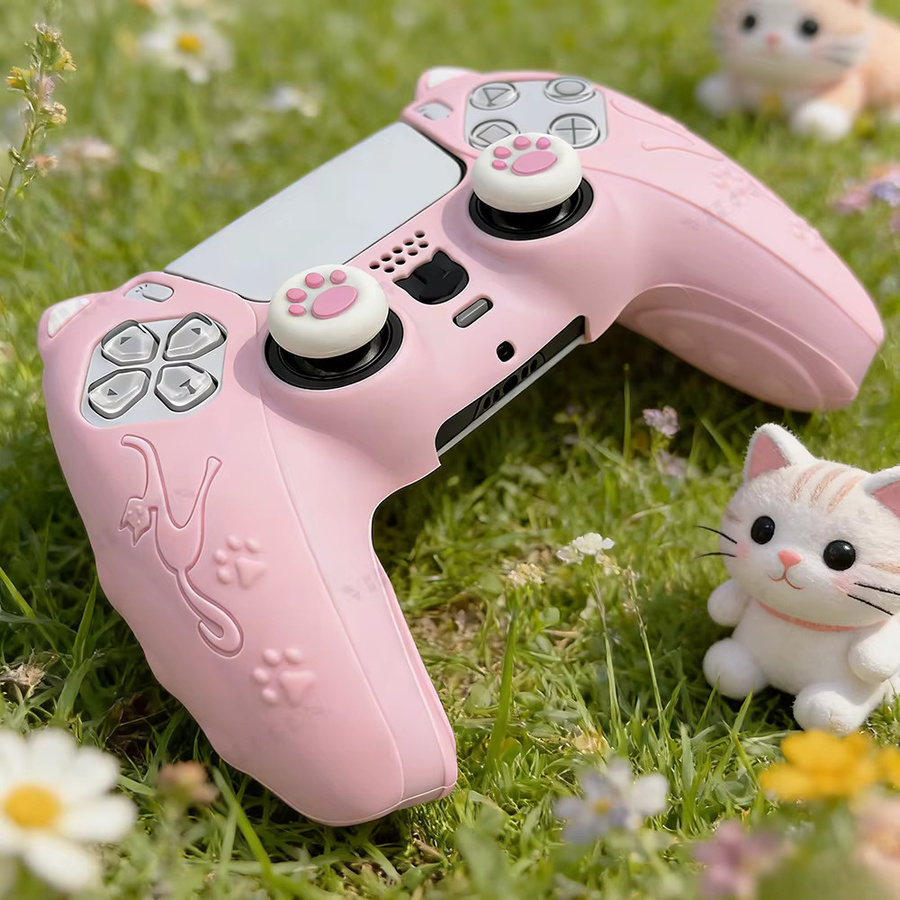 VILCORN Anti-Rutsch-Silikonhülle für PS5-Controller mit Daumengriffen in Weiß oder Pink – Stoßfeste Schutzhülle für DualSense-Gaming-Zubehör - Bild 3