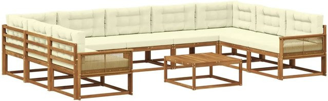 vidaXL Outdoor-Sofagarnitur in U-Form aus Akazienholz mit 10 Kissen, Farbe Beige/Natur - Bild 1