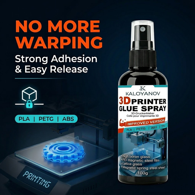 KALOYANOV 3D-Drucker Klebespray Anti-Verformungs-Klebstoff für PLA ABS PETG TPU, Farbe: Schwarz, 100g - Bild 1