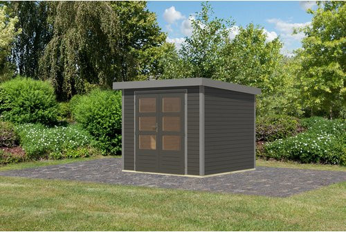 KARIBU Gartenhaus Osterby 3 B aus Fichtenholz in Grau mit Pultdach und Zylinderschloss, B/H/T: 272,5 x 209 x 213 cm - Bild 1