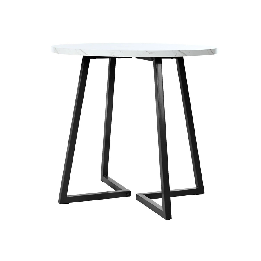 Merax Runder Esstisch in Marmoroptik mit Metallgestell, Weiß/Schwarz, Durchmesser: 80 cm, Höhe: 75 cm - Bild 2