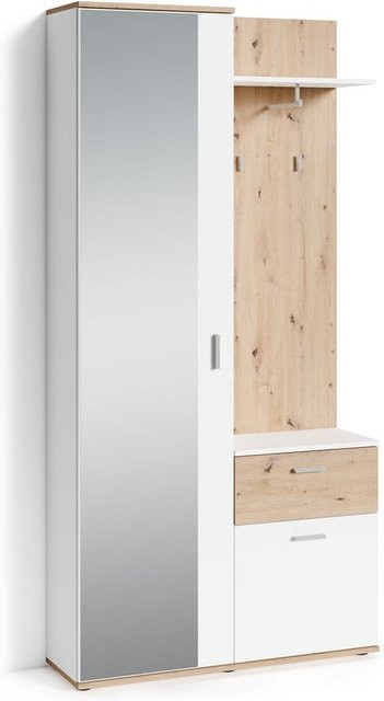 byLIVING Kompaktgarderobe JAKOB in Artisan Eiche und Weiß mit Spiegel und Schubladen, Breite: 97 cm, Höhe: 195 cm, Tiefe: 30 cm - Bild 1