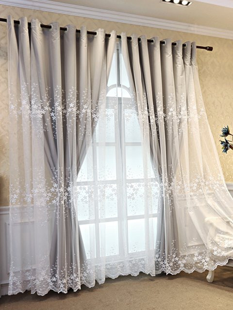 CENTURyMiG Doppellagige Vorhänge mit Gaze-Schattierung und floralem Spitzendesign in Grau, B: 183 cm, H: 132 cm - Bild 1