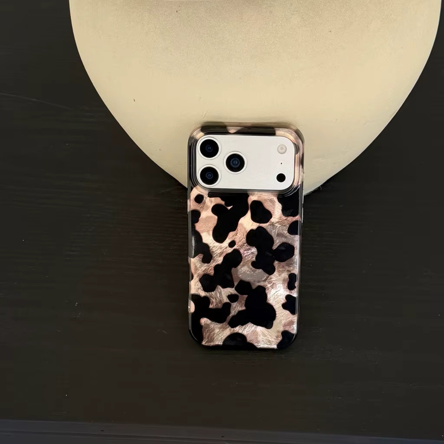 Luxus Handyhülle mit Gold-Leopardenmuster und Kuhleder-Textur in Schwarz für iPhone 17 16 15 Pro Max, stoßfest - Bild 4