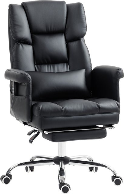 HOMCOM Bürostuhl mit 6 Vibrations-Massagepunkten, ergonomischer Schreibtischstuhl mit einziehbarer Fußstütze und Lendenstütze, höhenverstellbar und drehbar, Schwarz, PU-Leder, Aosom - Bild 1